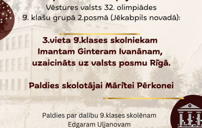Panākumi Vēstures valsts 32.olimpiādes 2.posmā