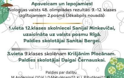 Panākumi Bioloģijas valsts 48.olimpiādē