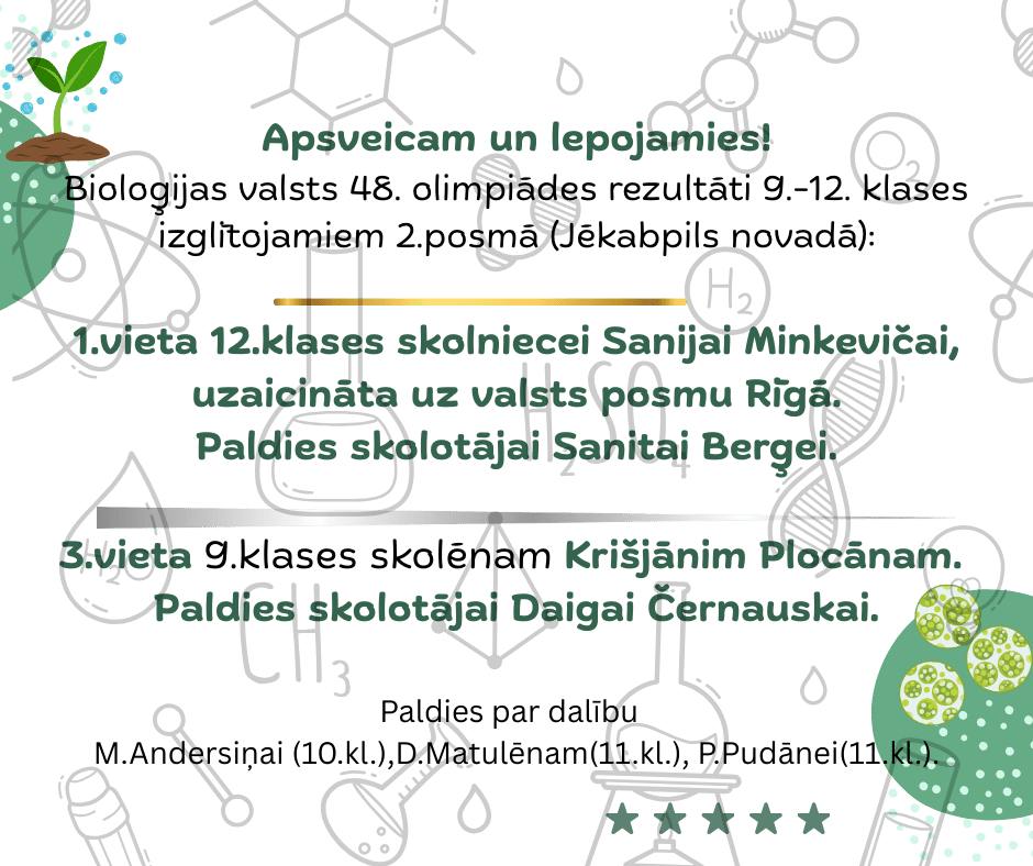 Panākumi Bioloģijas valsts 48.olimpiādē