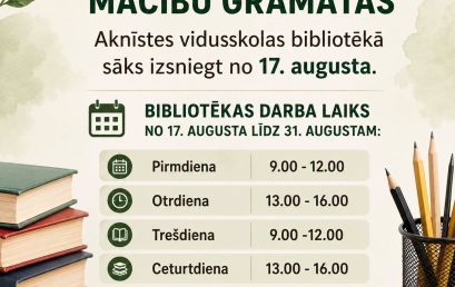Skolas bibliotēkā var saņemt mācību grāmatas 2026./2027.m.g.